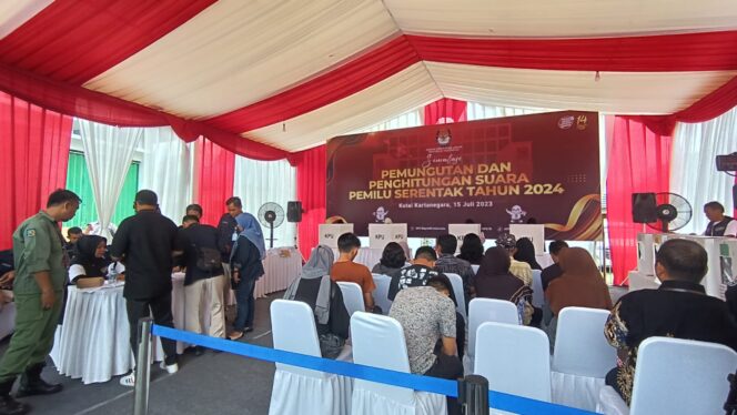 
 Caption: Suasana Simulasi Pemungutan dan Penghitungan Suara Pemilu Serentak 2024 di Kukar. Sabtu, 15/7/2023.
